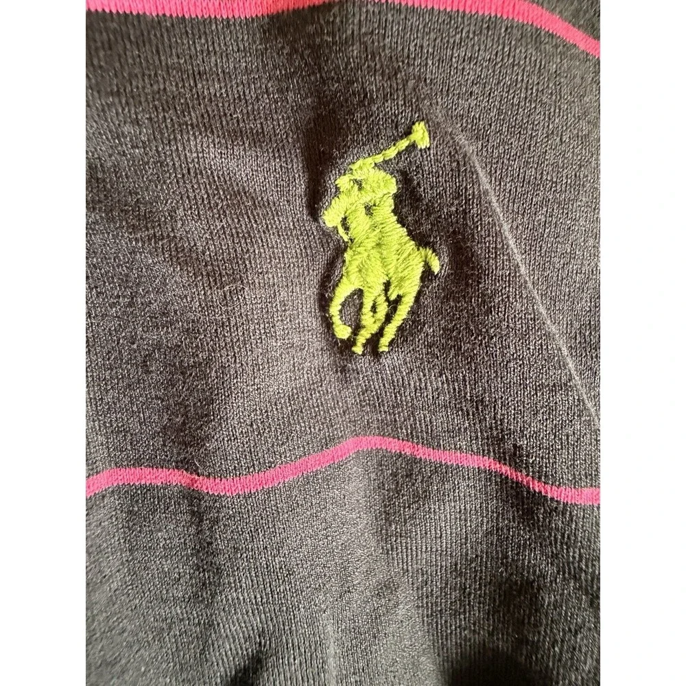 Vintage Men’s Polo Ralph Lauren Pink Strip Navy Polo Shirt Size L 90s